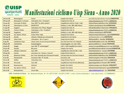 Calendario manifestazioni ciclistiche UISP di Siena 2020